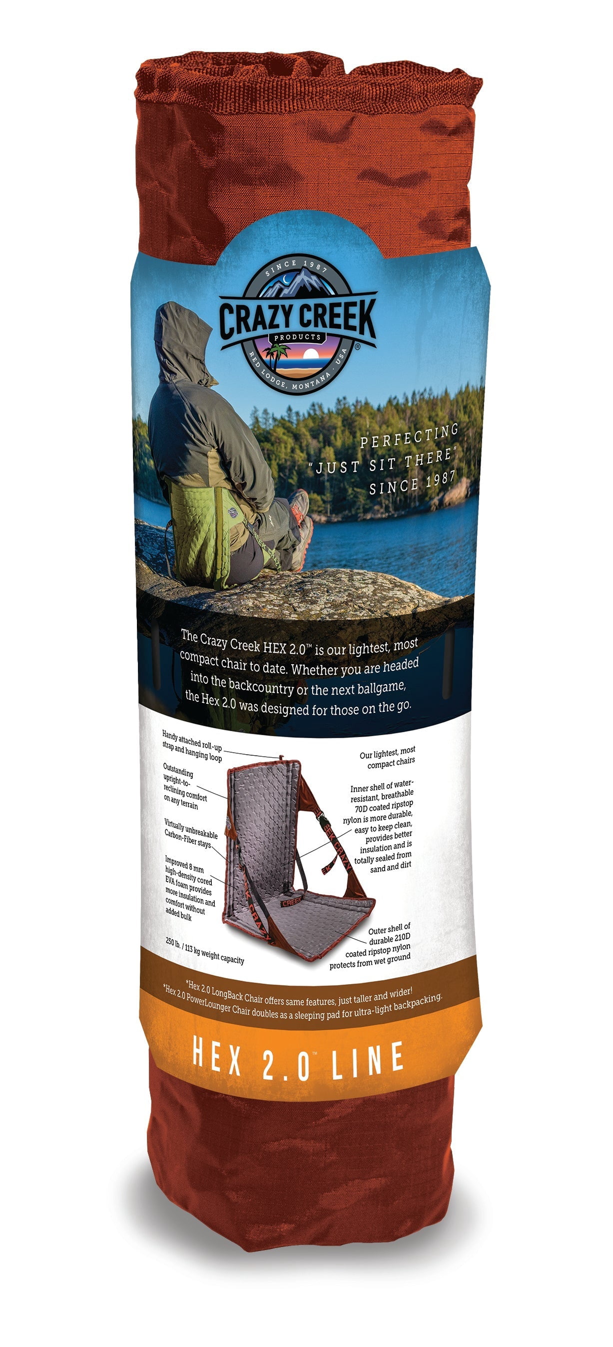 Crazy Creek HEX 2.0 Original Chair, Packable and Lightweight, Copper/Slate
