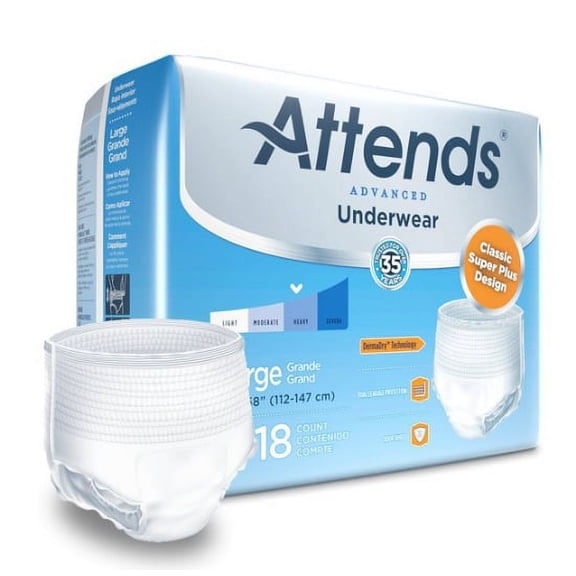 Attends Healthcare Products Adult Absorbent Underwear AttendsAdvanced Pull On Large Disposable Heavy Absorbency Pack of 18
