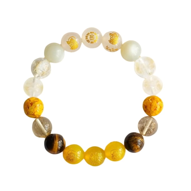 Pulsera natural de cinco cristales con cuarzo rutilado, ojo de tigre y piedras. Equilibra la energía y atrae la riqueza. Cadena para la mano para hombres y mujeres.