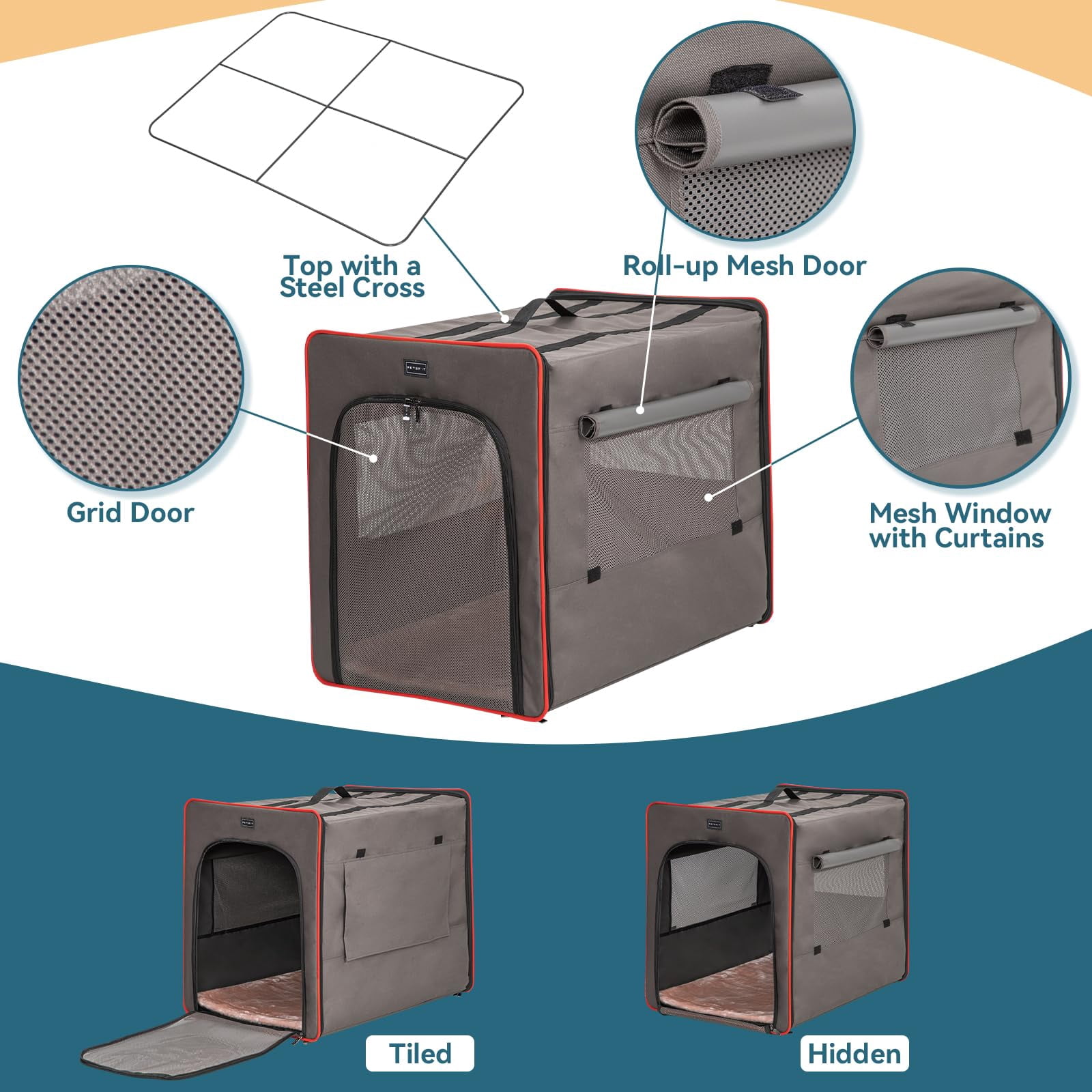 Portable Dog Crate Collapsible Soft Kennel 24 Inch with Thick Mat, Lightweight Foldable Pet Carrier for Travel Camping Car Home, Army Green