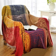 AIVIA Boho Throw Blanket, Colorful Chenille Woven Bohemian Chair Recliner Furniture Cover Aztec Hippie Throws Sofa Blankets (60" x 75", Red Green Navy Yellow)