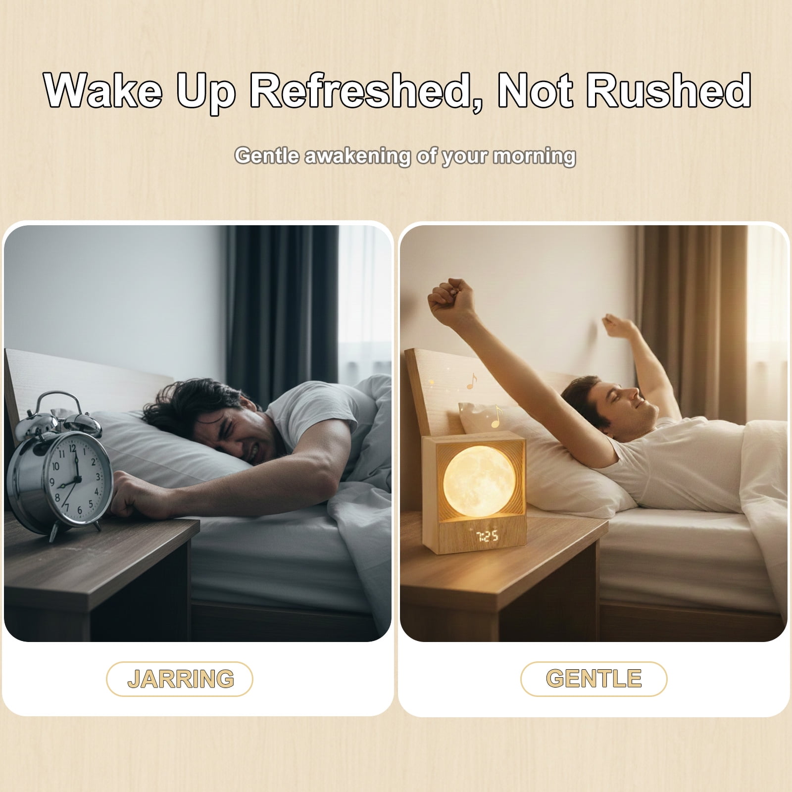 Rotating Moon Sunrise Alarm Clock with Wake Up Light & Sleep Aid