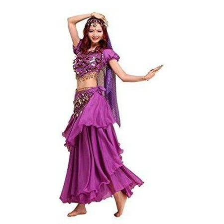 Pilot Trade Clothing Trade Co Ltd Pilot Trade Lady S Belly Dance Costume Colorful Top 3 Layers Skirt Hip Scarf Purple Walmart Com Walmart Com
