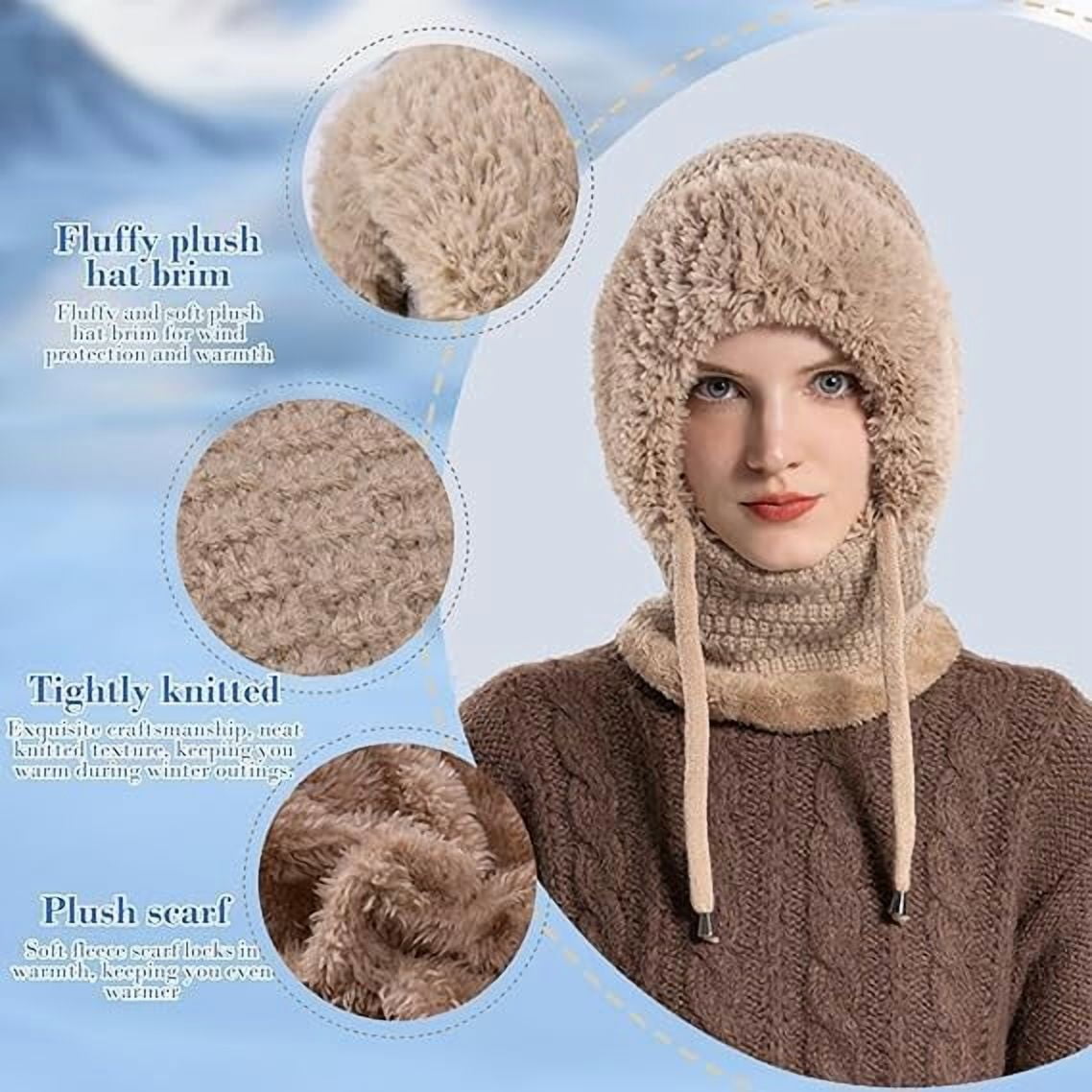 3 in 1 Beanie Hat for Women with Scarf & Mask – Upgrade Winter Warm Knitted Ski Set, Plush Lined Cold Weather Scarf Hat Mask Combo for Fall Winter
