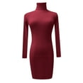 thumbnail image 4 of pxiakgy ladies autumn winter turtleneck knitted sweater dress long sleeve stretch dress red + m, 4 of 4