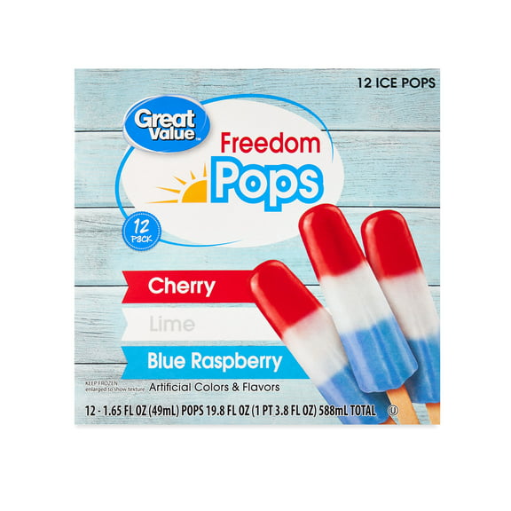 Great Value Assorted Flavor Freedom Ice Pops, 19.8 fl oz, 12 Count (Frozen)