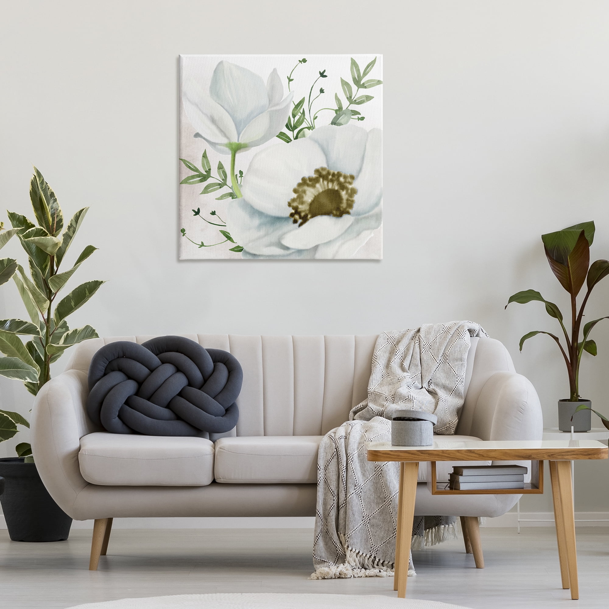 Stupell Industries Magnolia & Leaf Sprigs Plants & Flowers Painting Wrapped Canvas Art Print Wall Art, 30 x 30