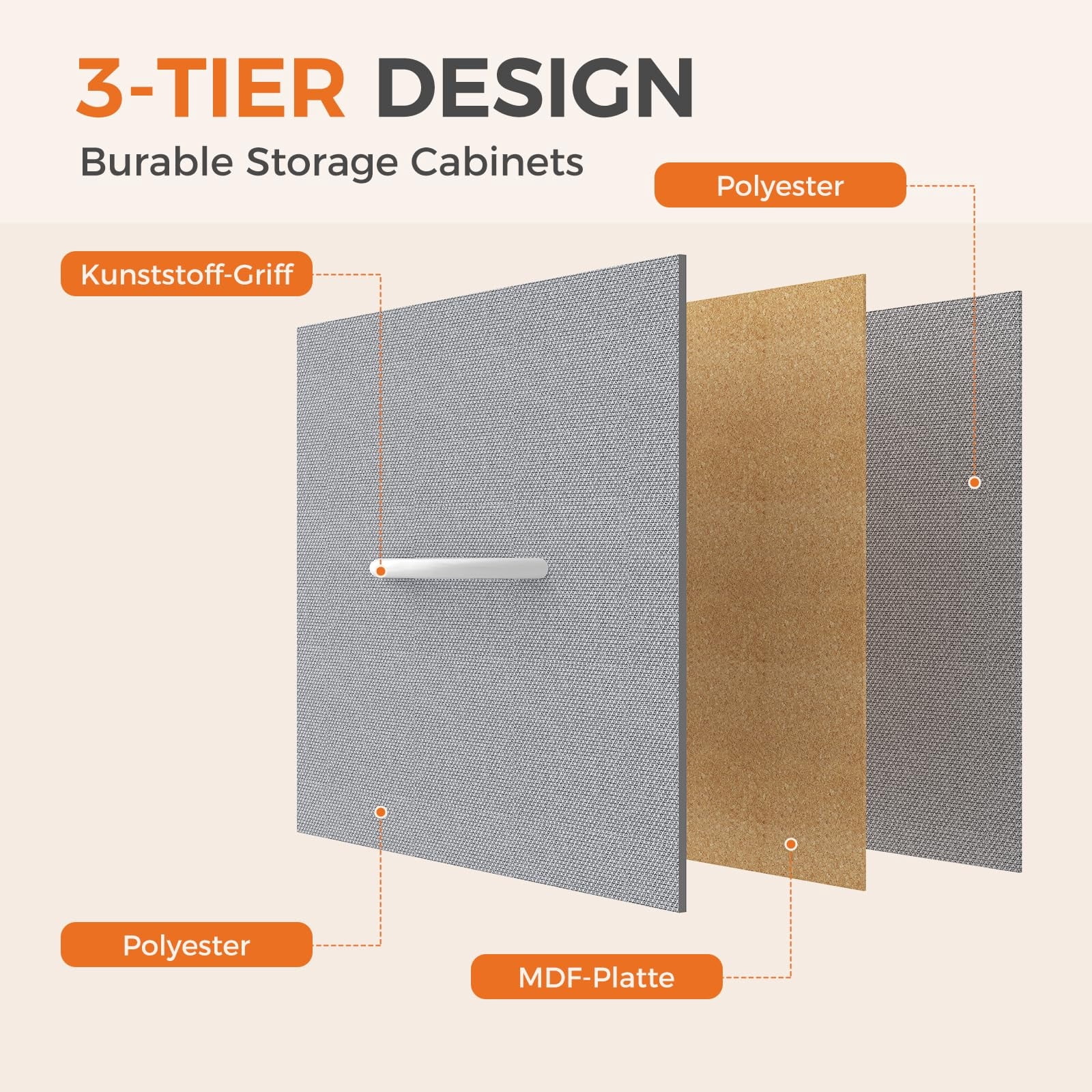 Telyra 8-Drawer Fabric Dresser Tall Storage Tower with Wood Top and Steel Frame Bedroom Closet Organizer, Light Gray