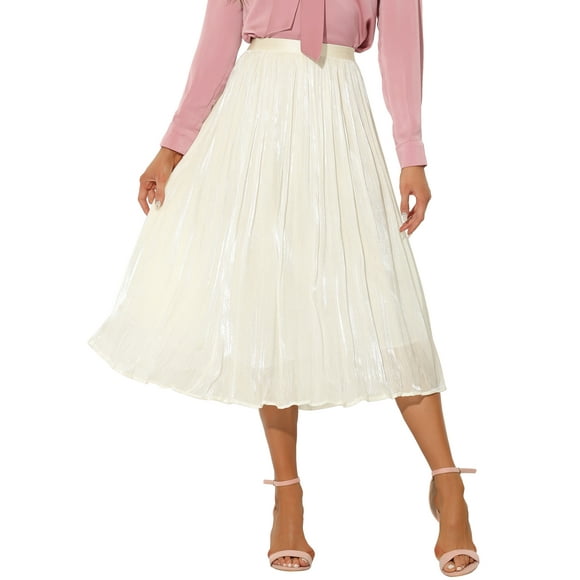 Falda midi plisada edición INSPIRE CHIC para mujer, falda de acordeón casual con cintura elástica, talla XS, blanca
