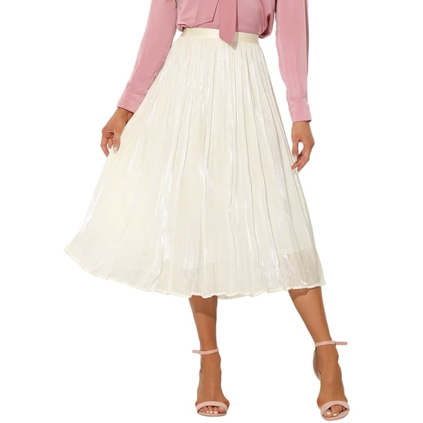 Falda midi plisada edición INSPIRE CHIC para mujer, falda de acordeón casual con cintura elástica, talla XS, blanca