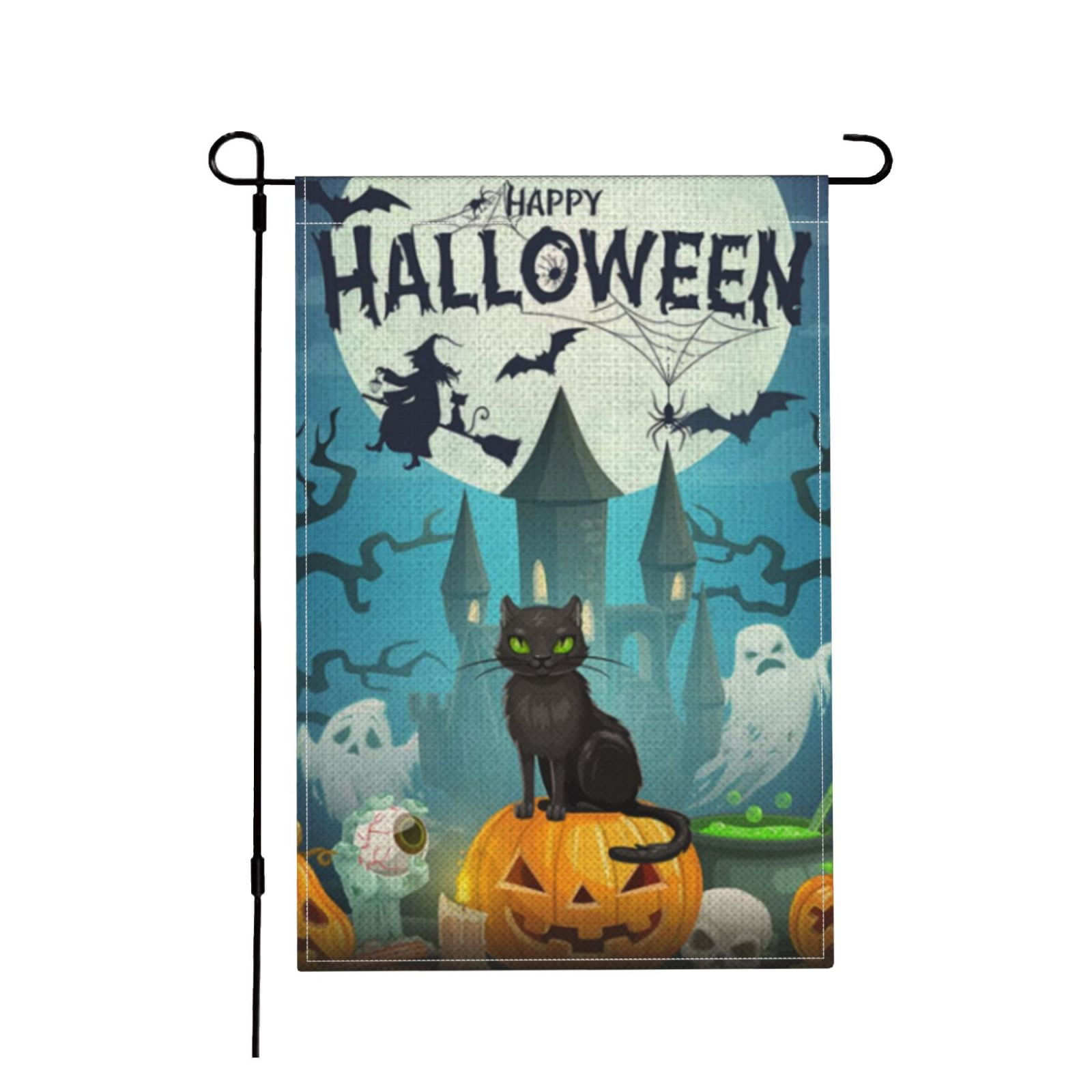 18"x12" Happy Halloween Pumpkin Witch Bat Cat Garden Flag Yard Banner Decor 