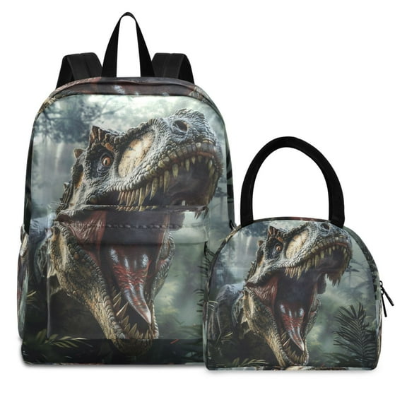 ALAZA Backpack Set Dinosaur in Forest Elementary School Bags Student BookBag with Lunch Bag