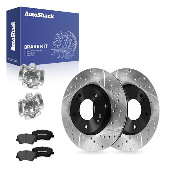 AutoShack Front Vented Drilled & Slotted E-Coated Brake Rotors   Premium Ceramic Pads   Calipers 8-PC Brake Kit Replacement for 2017-2018 Kia Forte 2017-2018 Kia Forte5 ShadowGuard 11.02" (280 mm)