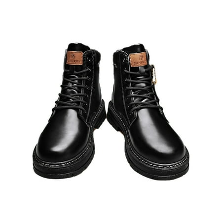Woobling Men Combat Booties Lace Up Work Boot Non slip Ankle Boots Lightweight Bootie Walking Comfort Lug Sole Winter Shoes Black 7.5
