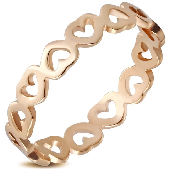 Stainless Steel Rose Gold-Tone Love Heart Promise Ring Band - Size 5