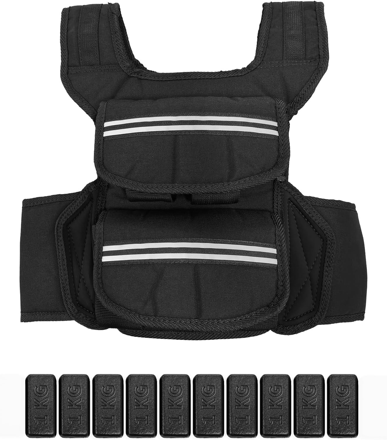 Historyli Weighted Vest for Men, 25/35/45 LBS Adjustable, Running & Rucking Vest with Reflective Strips, Black