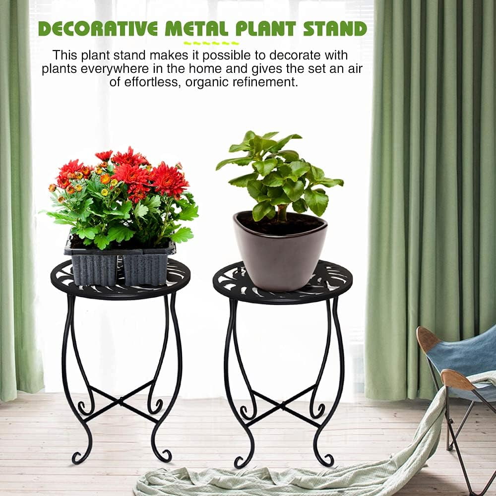 Outdoor Side Tables for Small Spaces, 2 Pack 10 Inch Round Metal End Table Weather Resistant Metal Patio Side Table for Patio Yard Porch Balcony Garden Bedside, Plant Stand for Indoor Outdoor