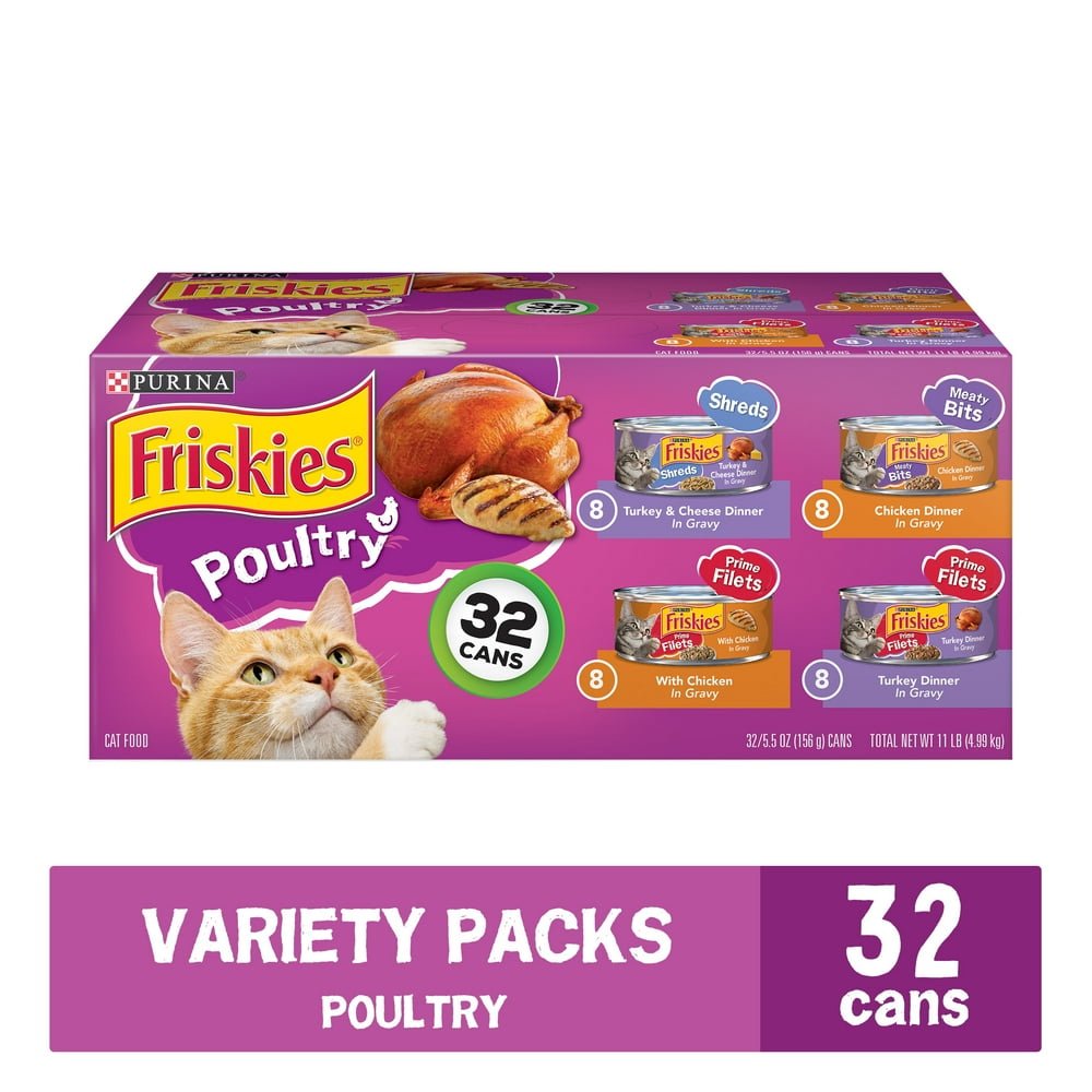 (32 Pack) Friskies Gravy Wet Cat Food Variety Pack, Poultry Shreds