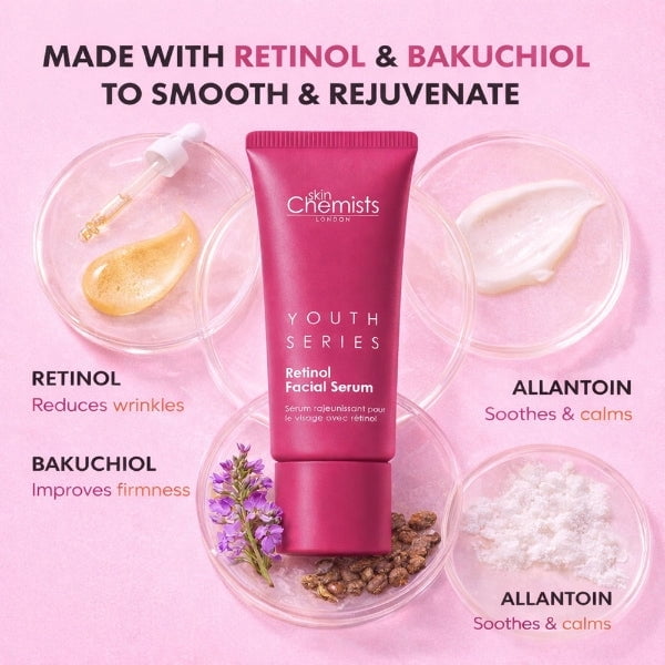 skinChemists Bakuchiol Facial Serum for Fine Lines, Wrinkles & Uneven Skin Tone – Smoothing & Firming Retinol Serum