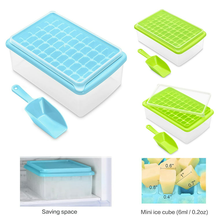 Ice Cube Tray with Lid and Storage Bin for Freezer, Easy-Release 55 Mini  Nugget Ice Tray with Spill-Resistant Cover, Container, Scoop, Flexible  Durable Plastic Ice Mold & Bucket, BPA Free - Blue 