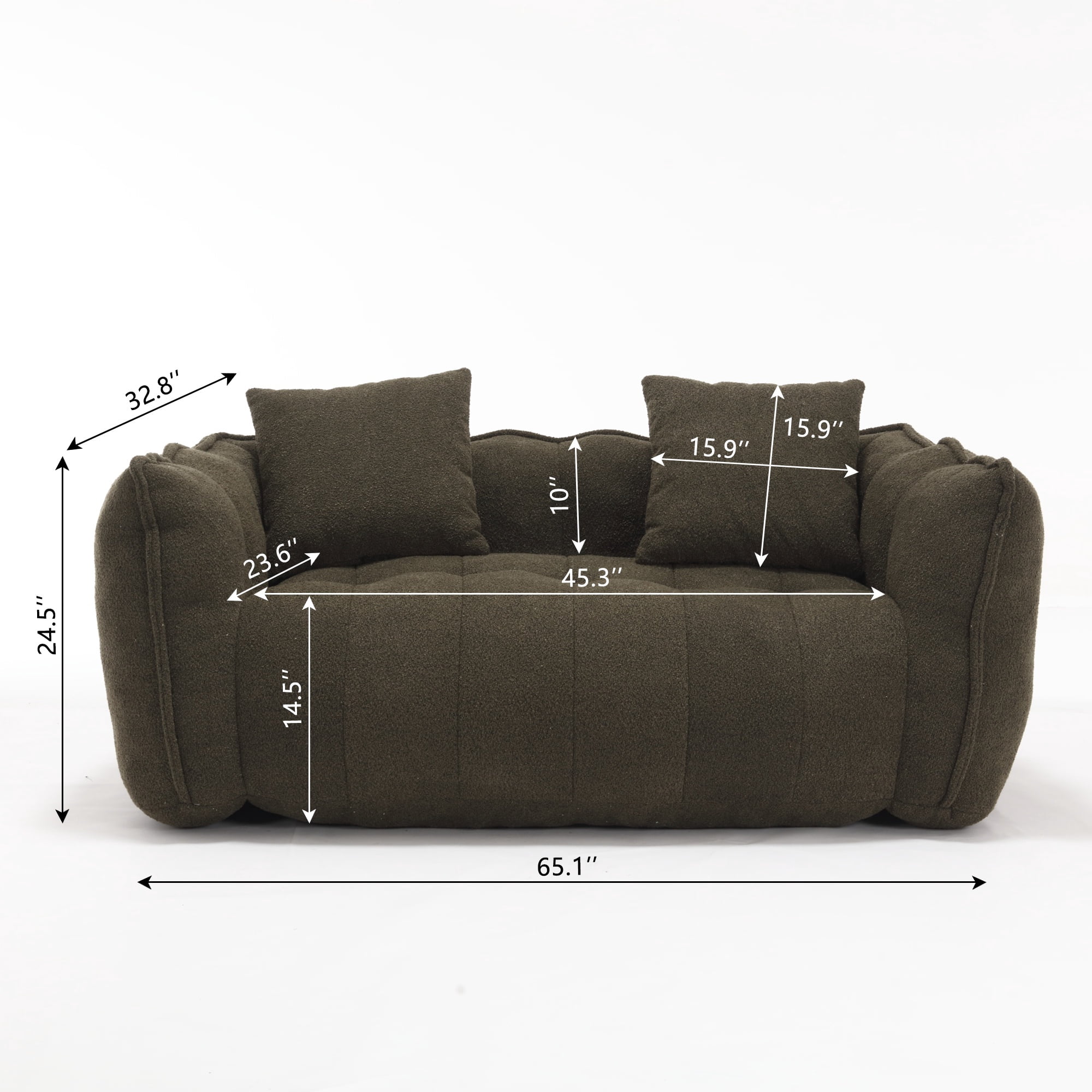 PORKISS Oversized Bean Bag Chair with 2 Pillows, Giant Large Loveseat Bean Bag Chair Couch for Adults Teens, Chenille Fabric Sofa, Olive Green