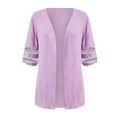 thumbnail image 4 of VEKDONE Women's Cotton Linen Lightweight Kimono Cardigans Half Sleeve Plus Size Cardigan Long Bikini Cover Ups Linen Shirts For Women Purple S, 4 of 5