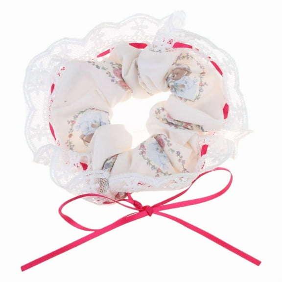 Large Scrunchies Lace Trim Vintage Floral Hair Scrunchy 90s Women Girls Thick Hair Accessory Hair Tie Ponytail Holder