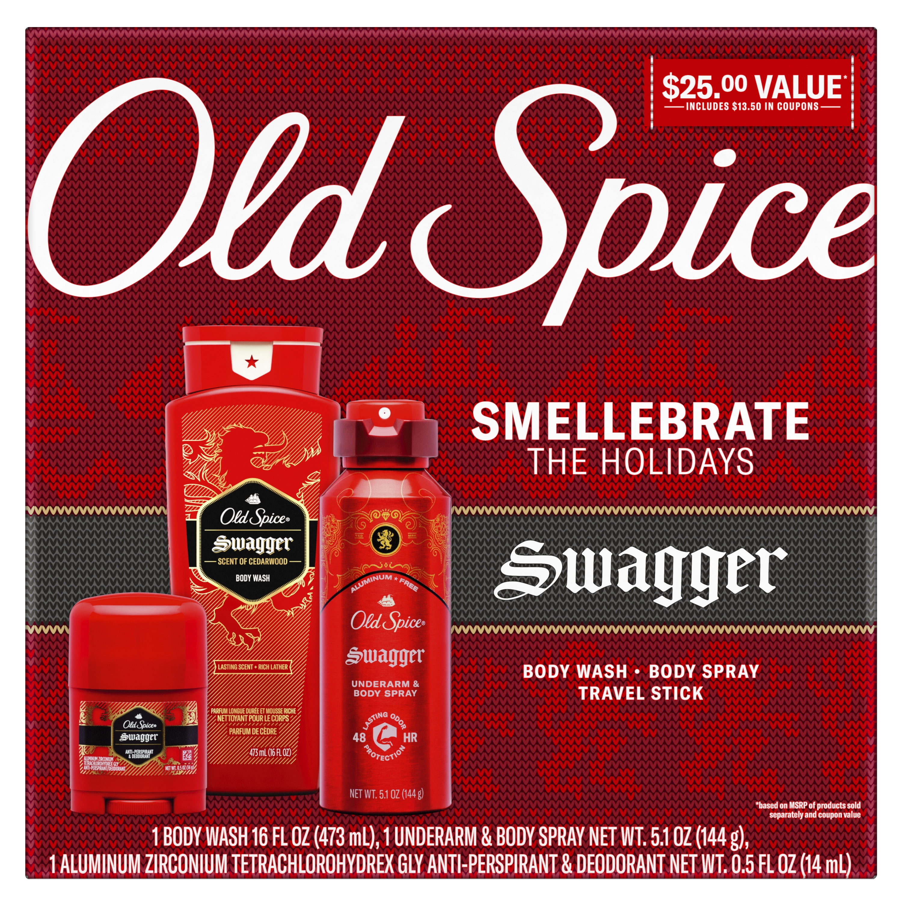 ($25 Value) Old Spice Swagger Holiday Gift Pack includes Bodywash, Body Spray, and Travel Deodorant