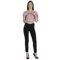 thumbnail image 2 of Moomaya Puff Sleeve Crop Top For Women Solid Button Down Collar Designer Shirt, 2 of 7