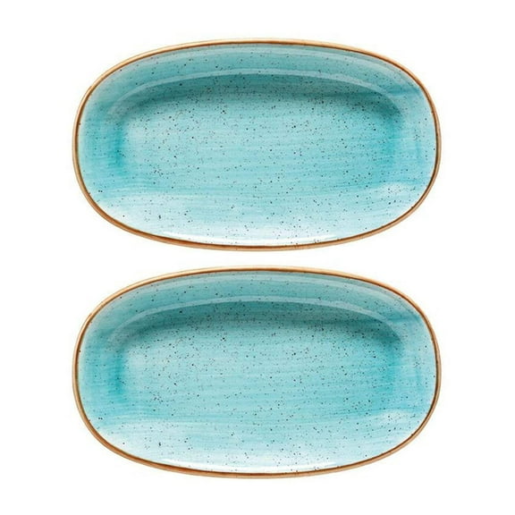 Aqua 7.5" x 4.25" x h:1" Oval Blue Porcelain Platter (Set of 2)
