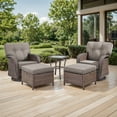 thumbnail image 2 of OPOHORO 5 Pieces Outdoor Conversation Set, with with T Shape-Back Cushions, Side Table and Ottomans, Brown Wicker Patio Furniture Swivel Rockers for Porch and Yard, Gray, 2 of 13