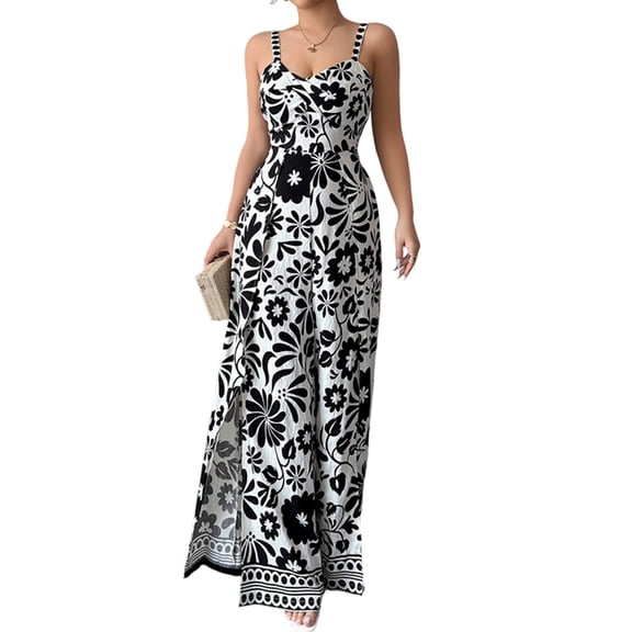 Women'S Jumpsuit Casual One-Piece Boho Summer Outfits Strap Wide Leg Long Pants Rompers