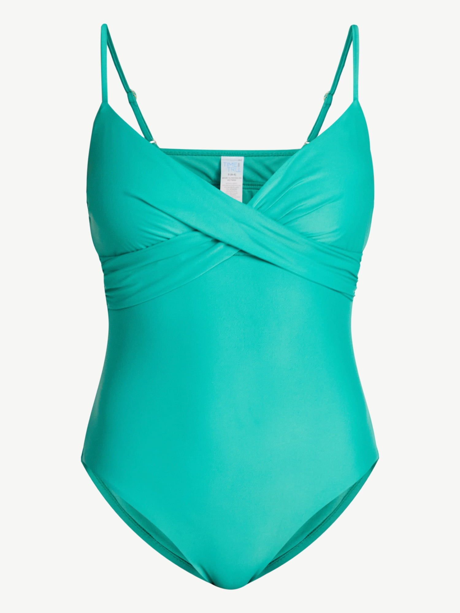 Time and Tru Women's and Women's Plus Size Ruched Front One Piece Swimsuit, Sizes XS-3X