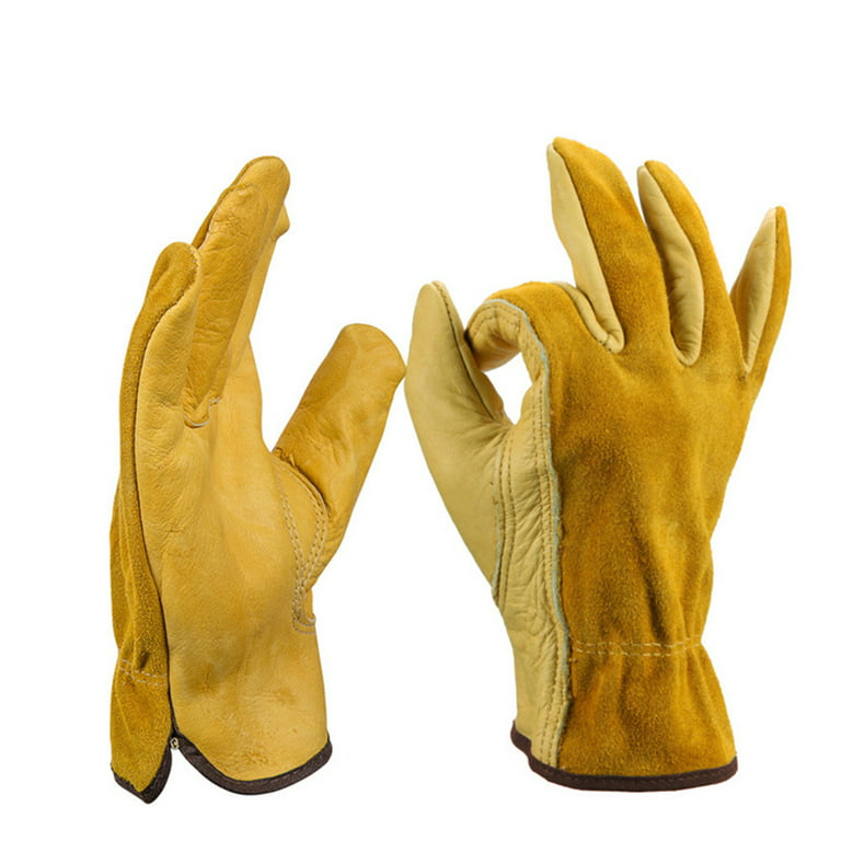 Leather Work Gloves Yellow Thorn Proof Men Protection Safety Gardening  Glove