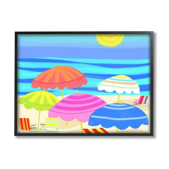 Stupell Industries Vibrant Sun Umbrellas Summer Beach Shore Scene Graphic Art Black Framed Art Print Wall Art, Design by Maret Hensick