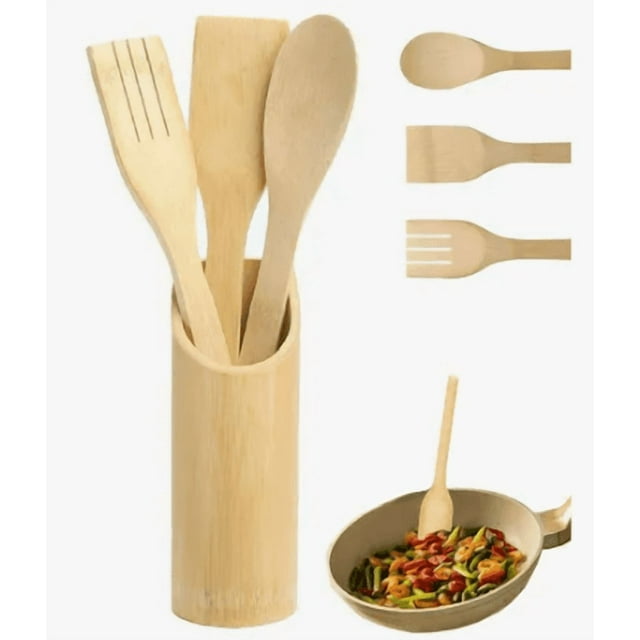 Set Xtellar Utensilios Pala Cuchara Organizador Cocina Madera Bambu