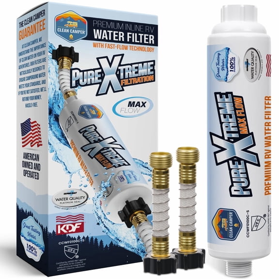Clean Camper RV Water Filter | Certified Carbon Activated Filtration | Filters Out Lead, Chlorine, Sediment, More