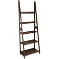 Modern 5Tier Ladder Bookshelf Organizer, Solid Rubberwood Frame, White
