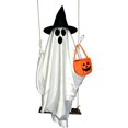 thumbnail image 2 of Halloween Hanging Ghost Decor 59 Inch with Pumpkin Candy Bag and Witch Hat - Outdoor Wind Swinging Ornament with Warm LED Light for Porch Yard Haunted Houses Patio Garden Spooky Party Decoration, 2 of 6