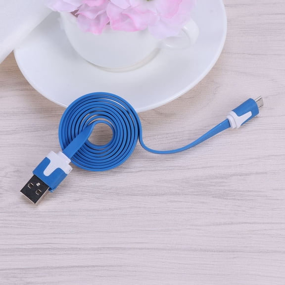 BESTYASH Blue Flat Micro USB Charging Cord Portable Durable Tpe Material Easy Carry Cable