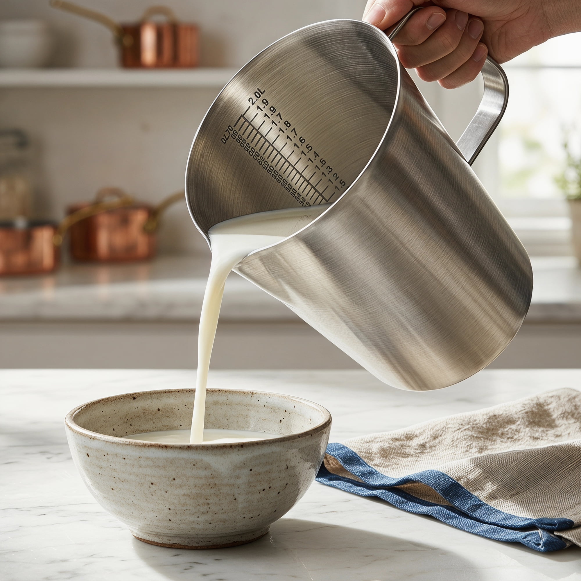 Unique Bargains Stainless Steel Measuring Cup Silver with Cover 2000ml