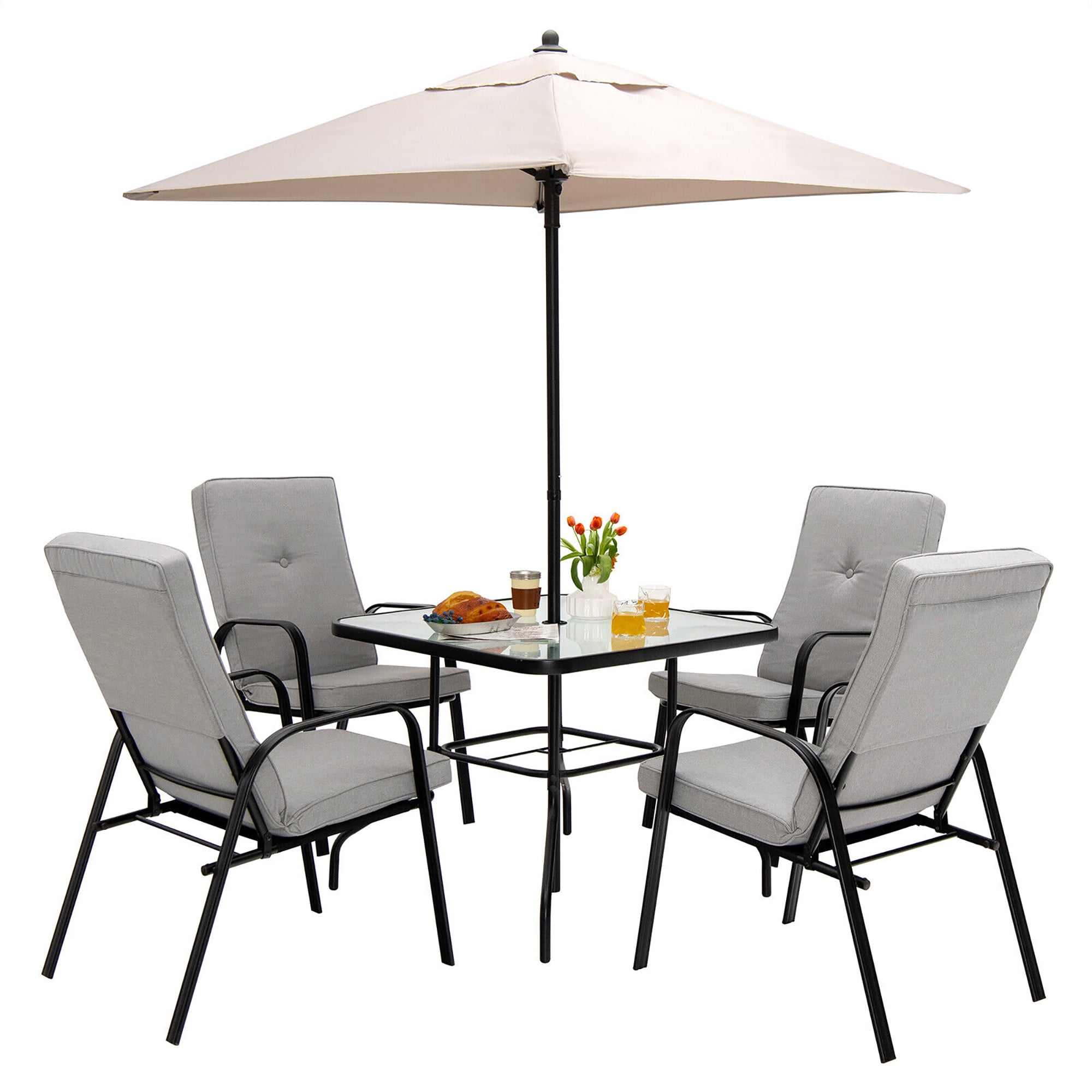 Gymax 5ft Patio Square Market Table Umbrella Shelter 4 Sturdy Ribs