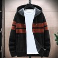 thumbnail image 2 of DHFJKG Mens Zip Up Hoodies Knitted Sweaters With Fuzzy Warm Lining Loose Fit Long Sleeve Hooded Drawstring Knitting Cardigan Coat With Pockets Striped Color Block Versatile Outerwear, 2 of 4