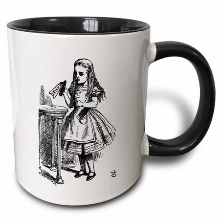 

3dRose Drink me Alice in Wonderland John Tenniel black and white illustration - Two Tone Black Mug 11-ounce