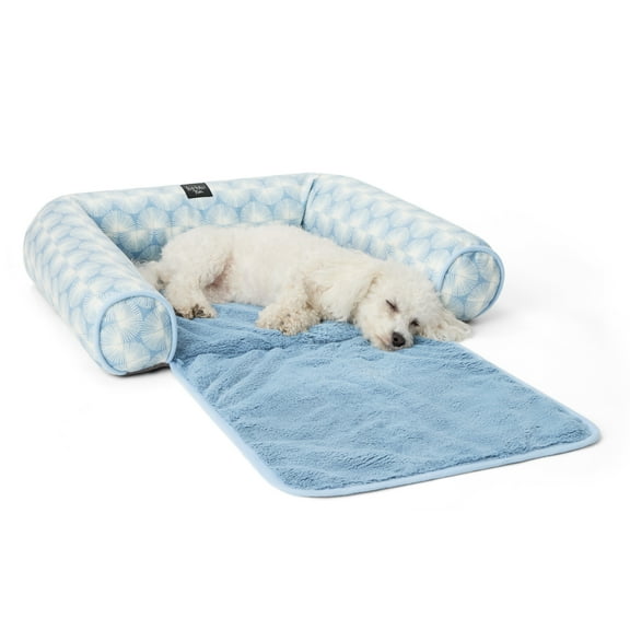 NICOLE MILLER NEW YORK PET Kendall Fluted Geo Cozy Couch Protector Pet Bed, Cozy & Calming, Water Repellent, Non-Slip Bottom, Machine Washable, Blue, Large 40"x23"x4"