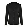 thumbnail image 2 of Women Snap Button Blouse Front 2 3 Open V-neck Cardigan Casual Solid Color Clothes Tops, Black, L, 2 of 5