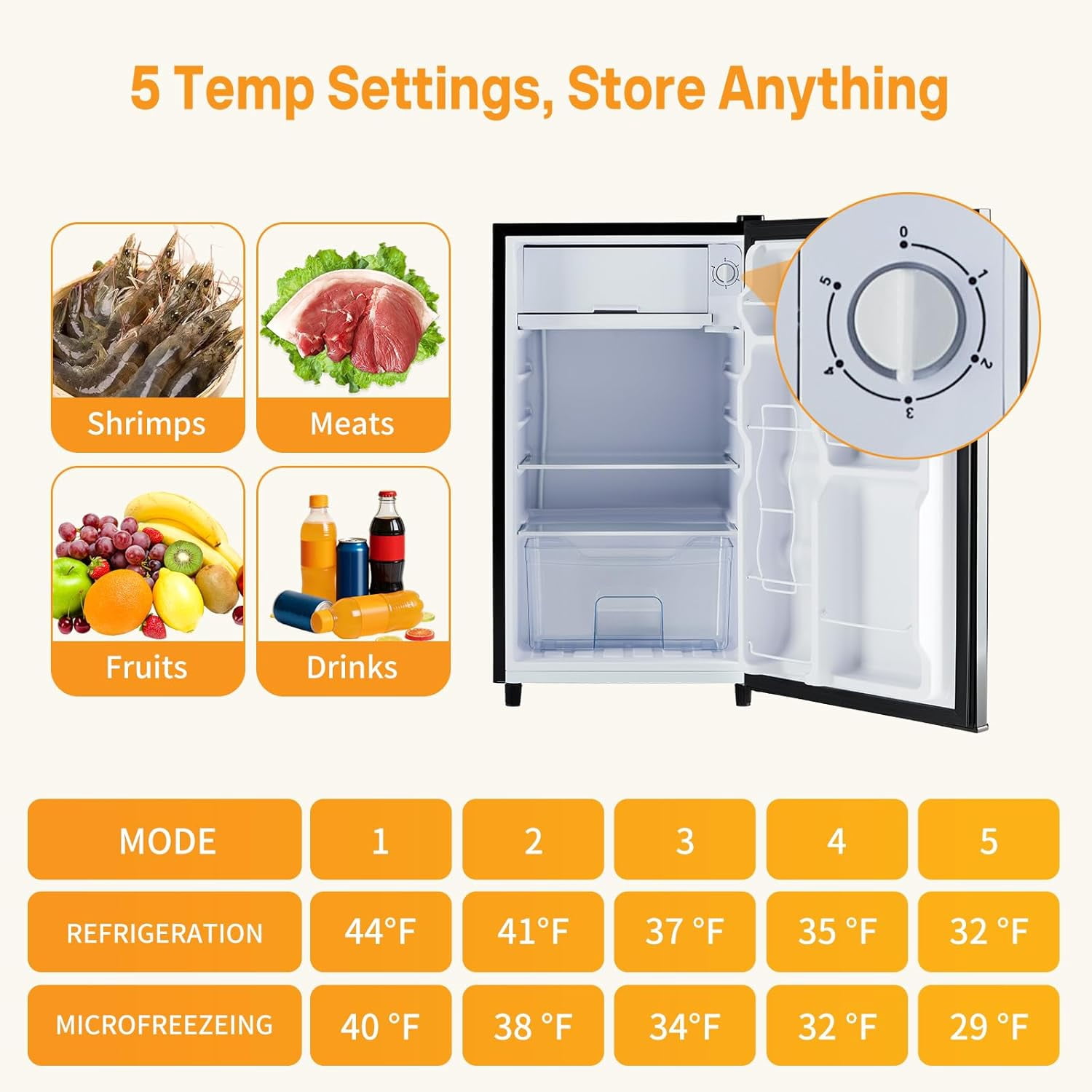 3.2 cu ft Mini Fridge with Freezer Compartment, Small Single Door Refrigerator Adjustable Thermostat, Energy Saving Compact Fridge for Office Dorm Bedroom, Black