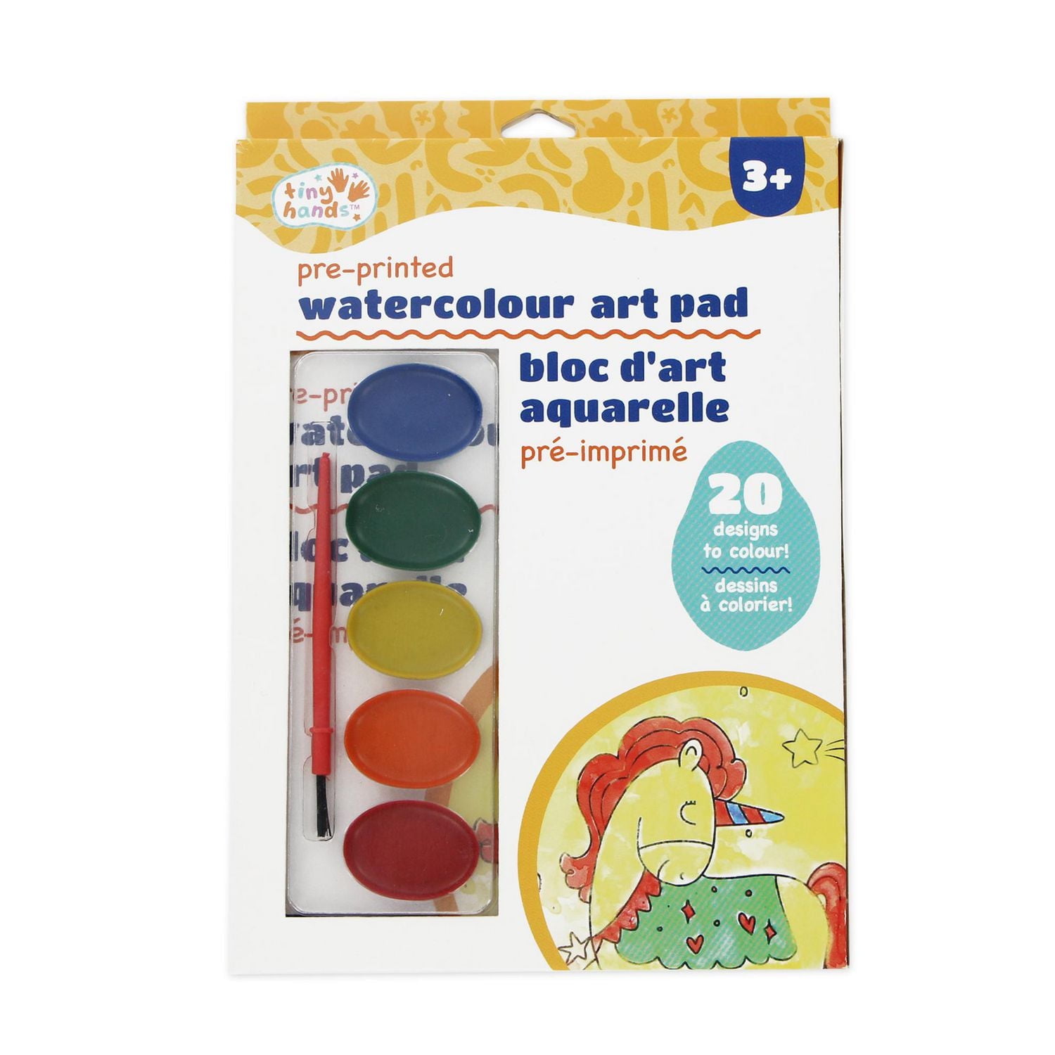TINY HANDS Ensemble de blocs d'art aquarelle préimprimés, 20 dessins, 3 ans et plus, enfants, peinture WATERCOLOR KIT