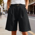 thumbnail image 2 of Women's Elastic Waist Jean Shorts 5" Pleated Button Loose Denim Shorts with Pockets Summer Casual Shorts,Black,S, 2 of 9