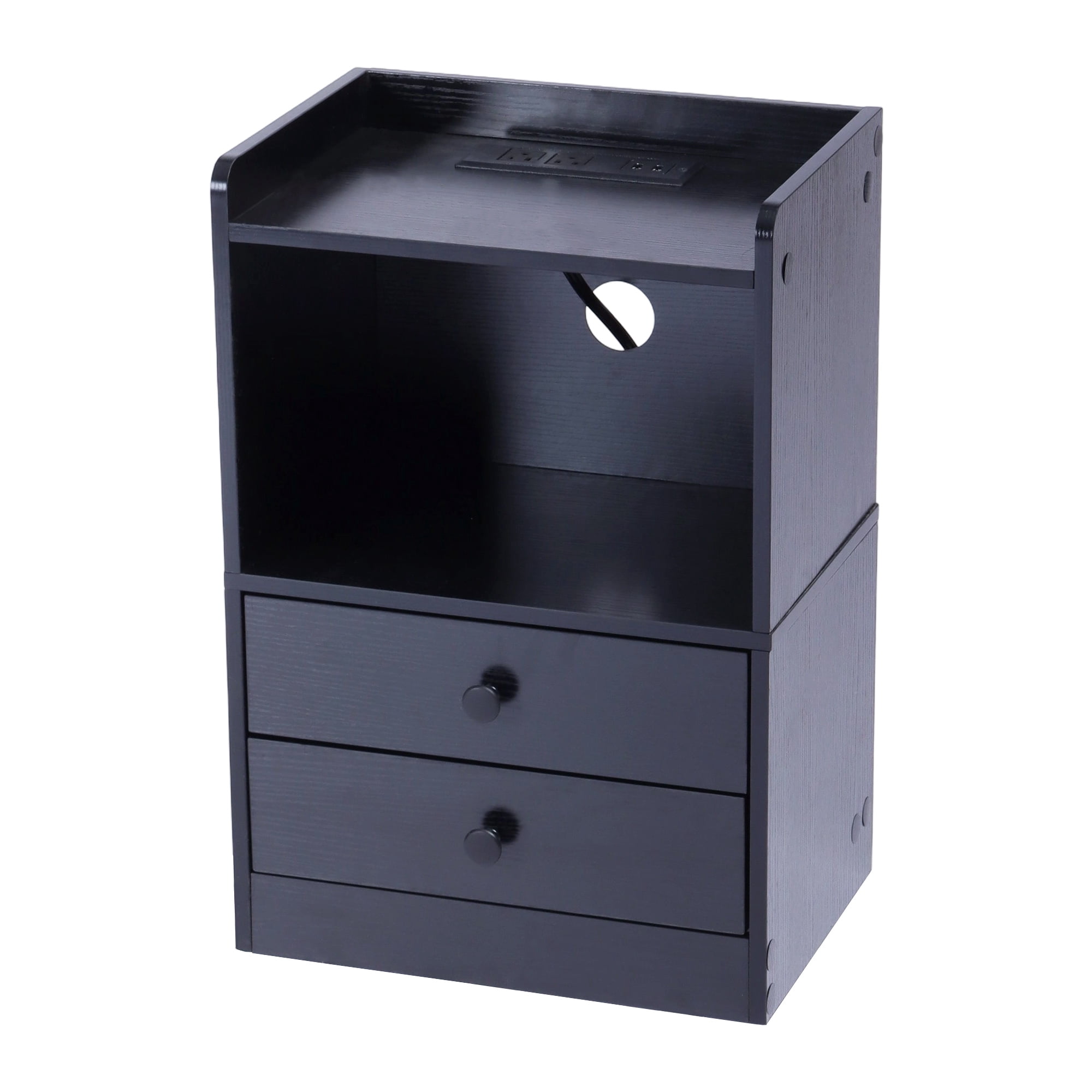 Homy Casa Nightstand with USB Ports & Outlets, Bedside Charging Table for Small Bedroom, Black
